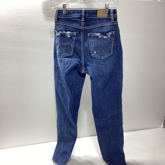 American Eagle Mom Jeans Stretch Distressed Size 0 Raw Hem - Picture 3 of 14